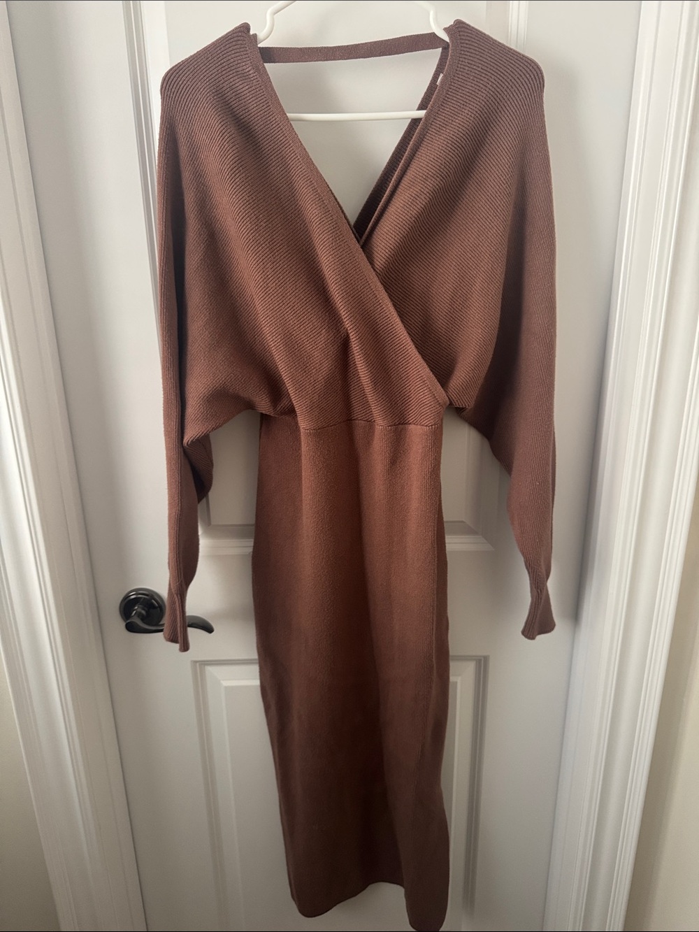 Brown Knit Wrap Midi Dress